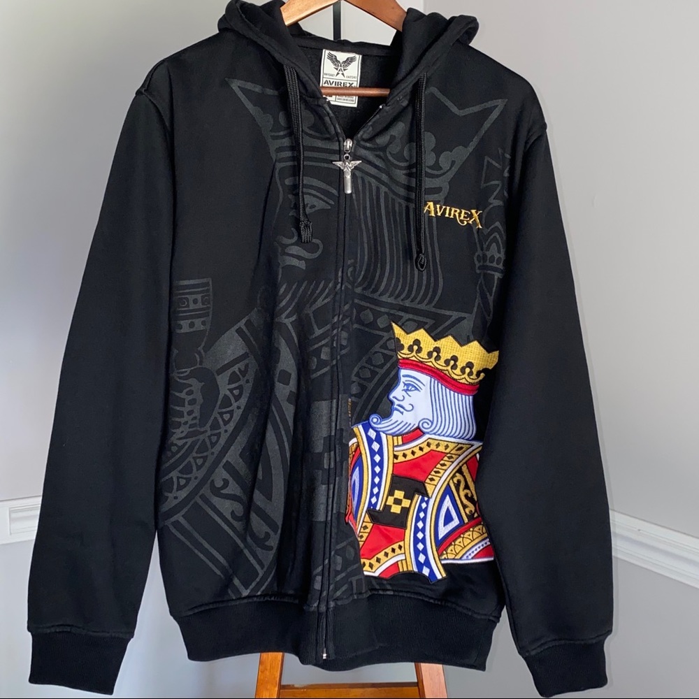 Avirex Large Black Zip Hoodie Sweater Poker King